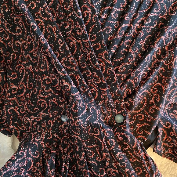 Vintage‎ 100% Silk Black and Pink Patterned Wrap Dress Size 12 - Picture 5 of 5